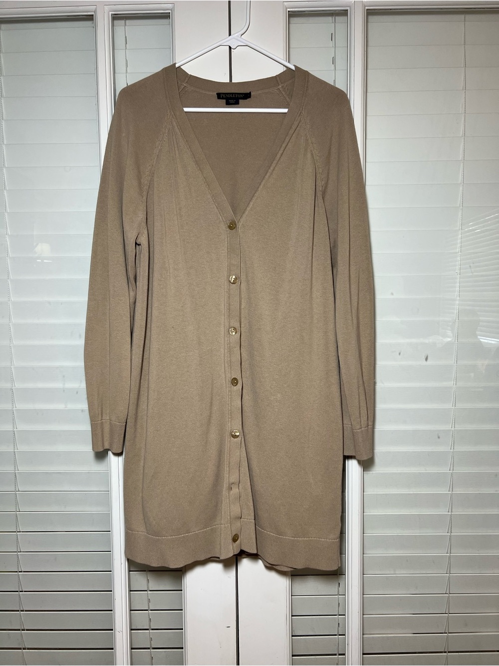Pendleton Silk Cotton & Cashmere Taupe Button-Front Knit Extra Long Cardigan - Picture 2 of 8